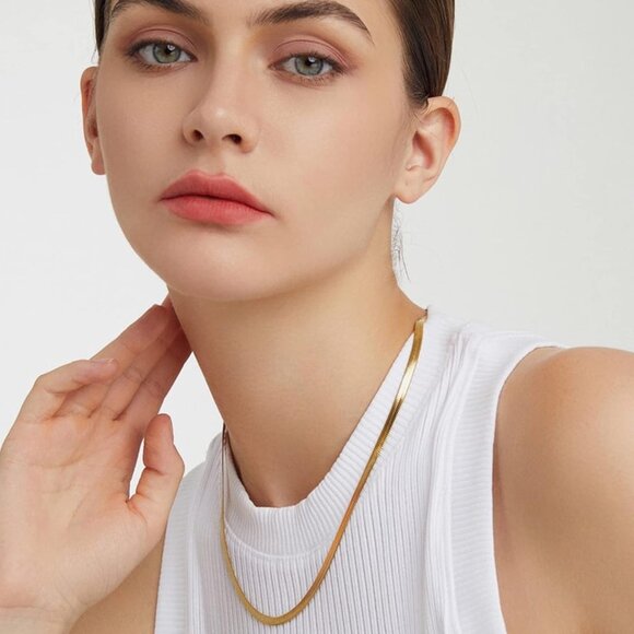 ⚡Snake Chain Herringbone Necklace For Women Gold Filled 14K Gold Silver Plated - Picture 6 of 7